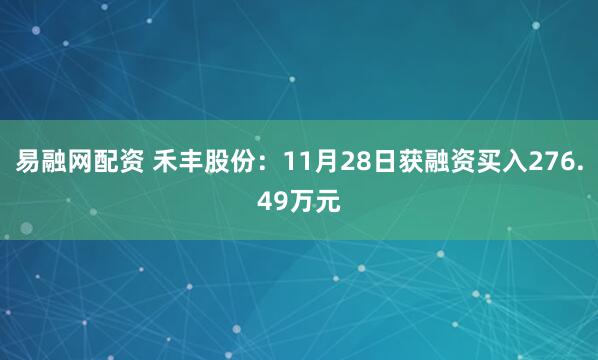 易融网配资 禾丰股份：11月28日获融资买入276.49万元